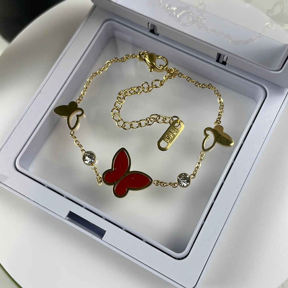 Gold Plated Red Butterfly Bracelet